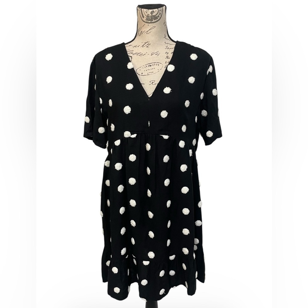 Est. 1946 Black Polka Dot Dress Textured Dots Babydoll Flowy Small
